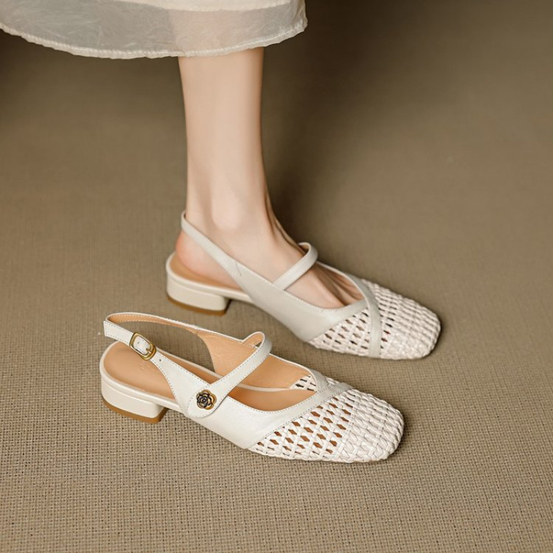 Leather Work Outfit - Women's Closed Toe Sandals Woven Hollow