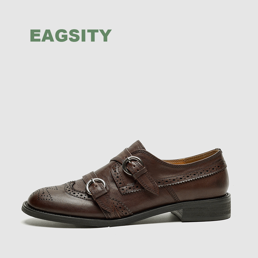 Leather Work Oxfords - EAGSITY Cow Leather british style women's