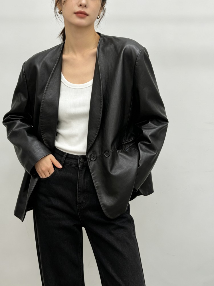 Fashion Women Loose Fit Soft R - Leather Work Jacket Women'S recension och pris
