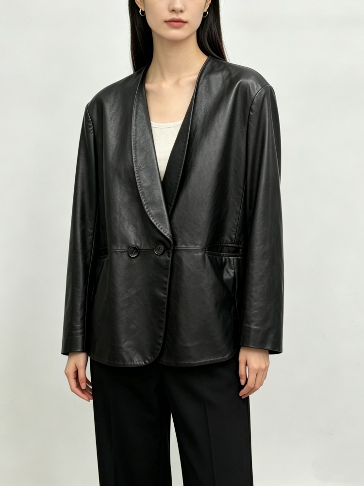 Fashion Women Loose Fit Soft R - Leather Work Jacket Women'S recension och pris