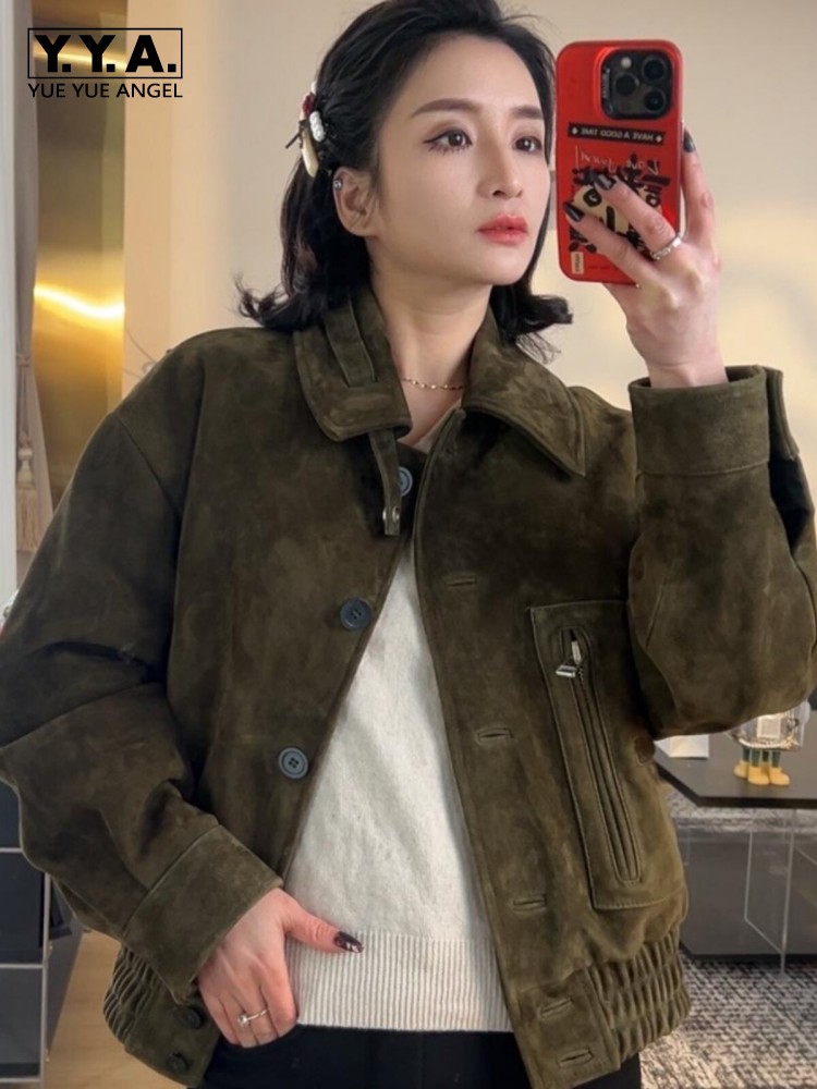 Luxury Retro Women Sheep Suede - Leather Work Jacket Women'S recension och pris