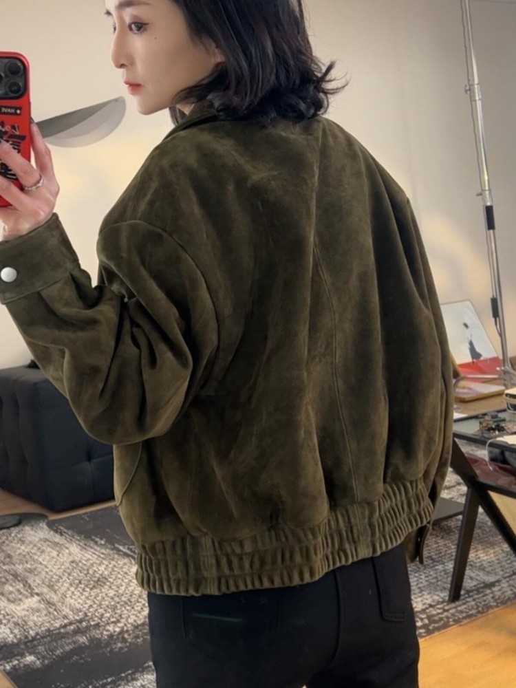 Luxury Retro Women Sheep Suede - Leather Work Jacket Women'S recension och pris