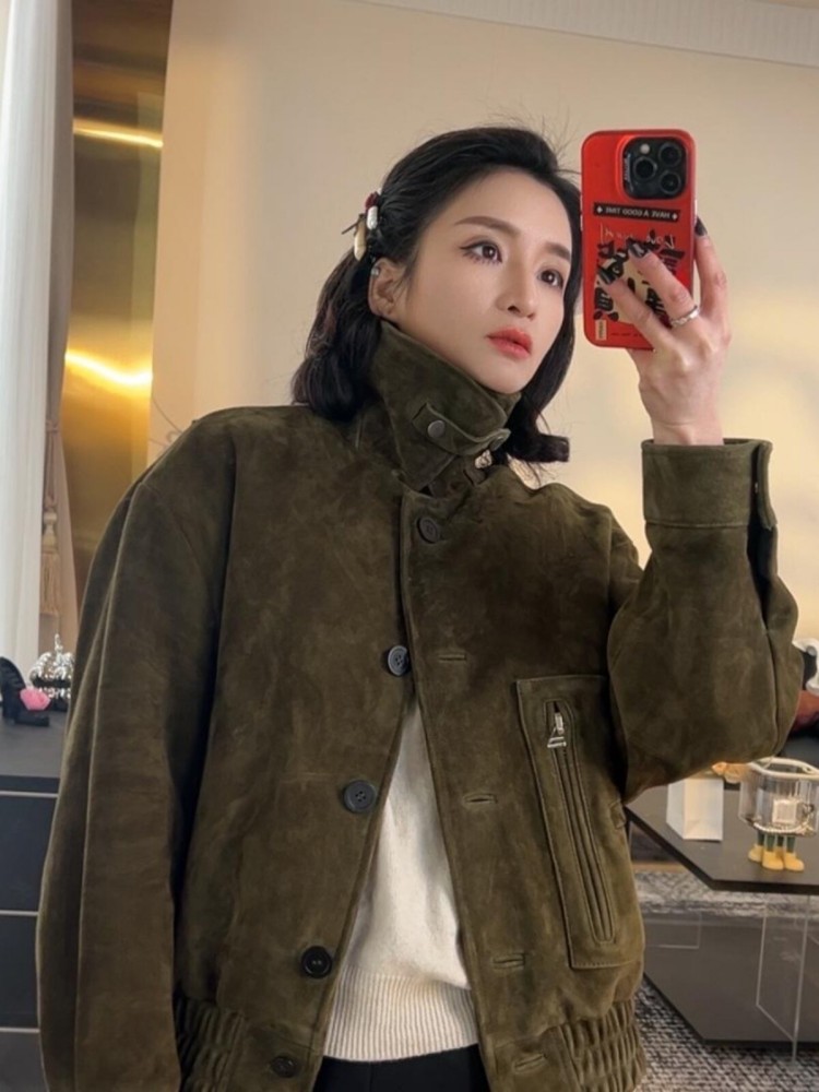 Luxury Retro Women Sheep Suede - Leather Work Jacket Women'S recension och pris