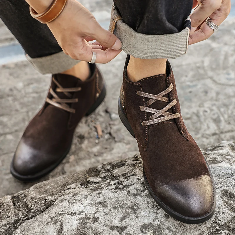 New Cow Suede Ankle Boots Hand - Leatherwork Boots recension och pris