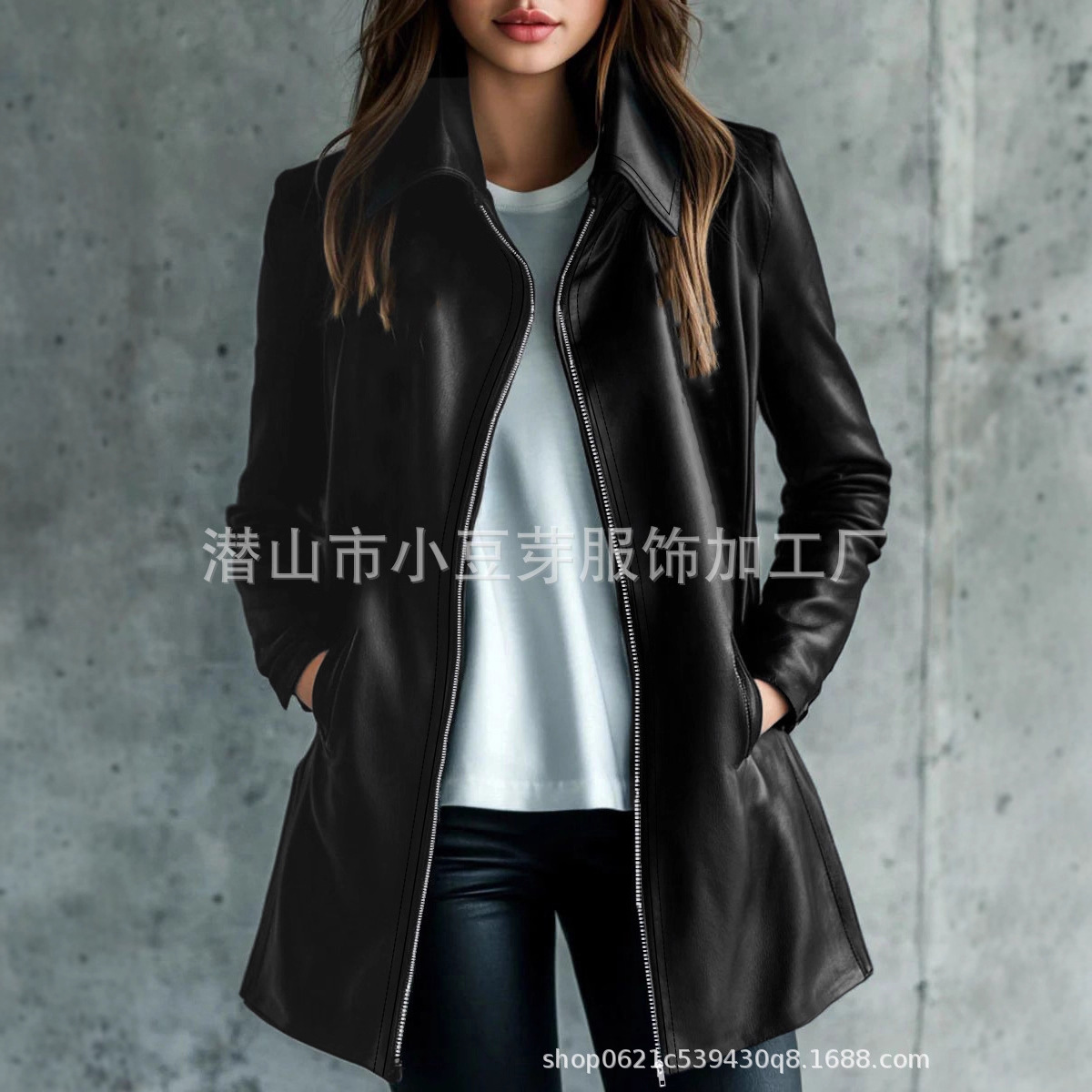Women Mid Length Coats Zipper  - Leather Work Jacket Women'S recension och pris