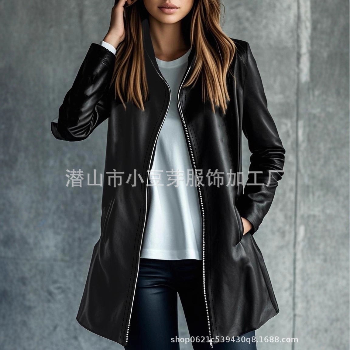 Women Mid Length Coats Zipper  - Leather Work Jacket Women'S recension och pris