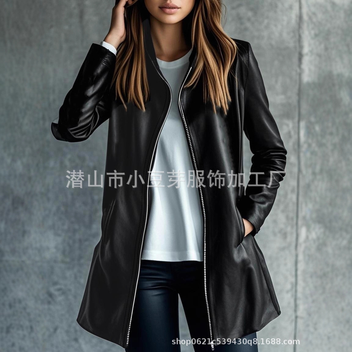 Women Mid Length Coats Zipper  - Leather Work Jacket Women'S recension och pris