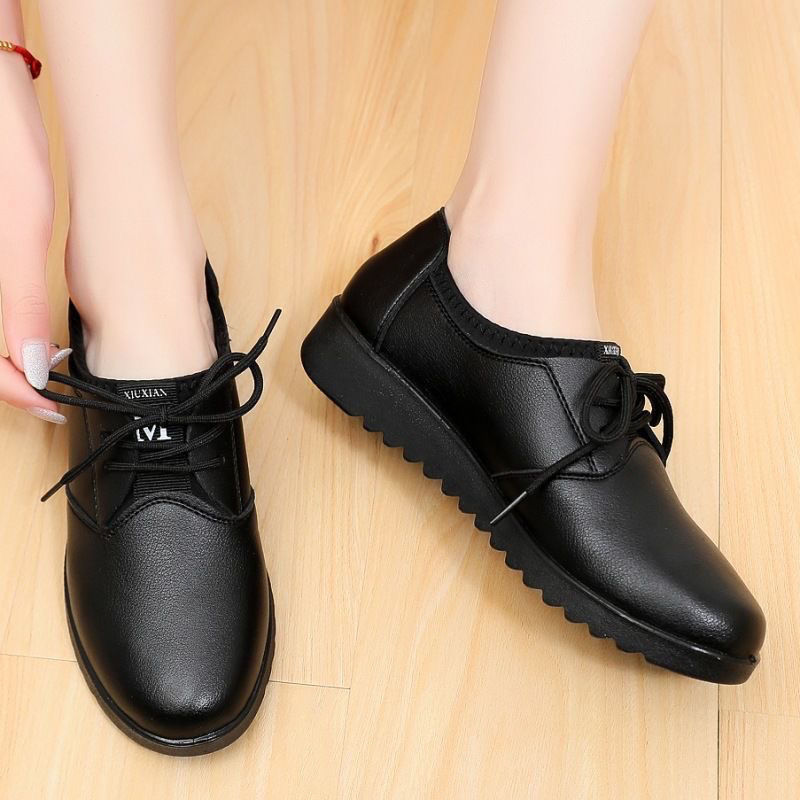 Solid Black Oxford Shoes Woman - Leather Work Oxfords recension och pris