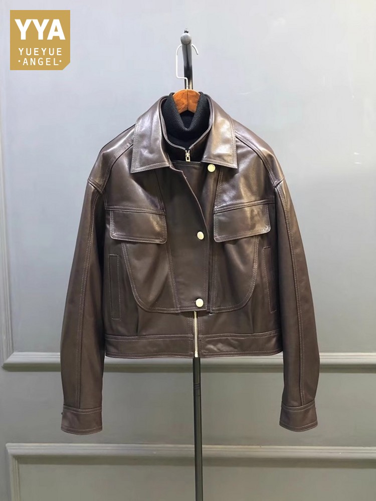 Designer Women Double Collar W - Leather Work Jacket Women'S recension och pris