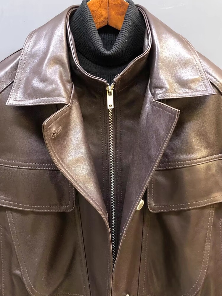 Designer Women Double Collar W - Leather Work Jacket Women'S recension och pris