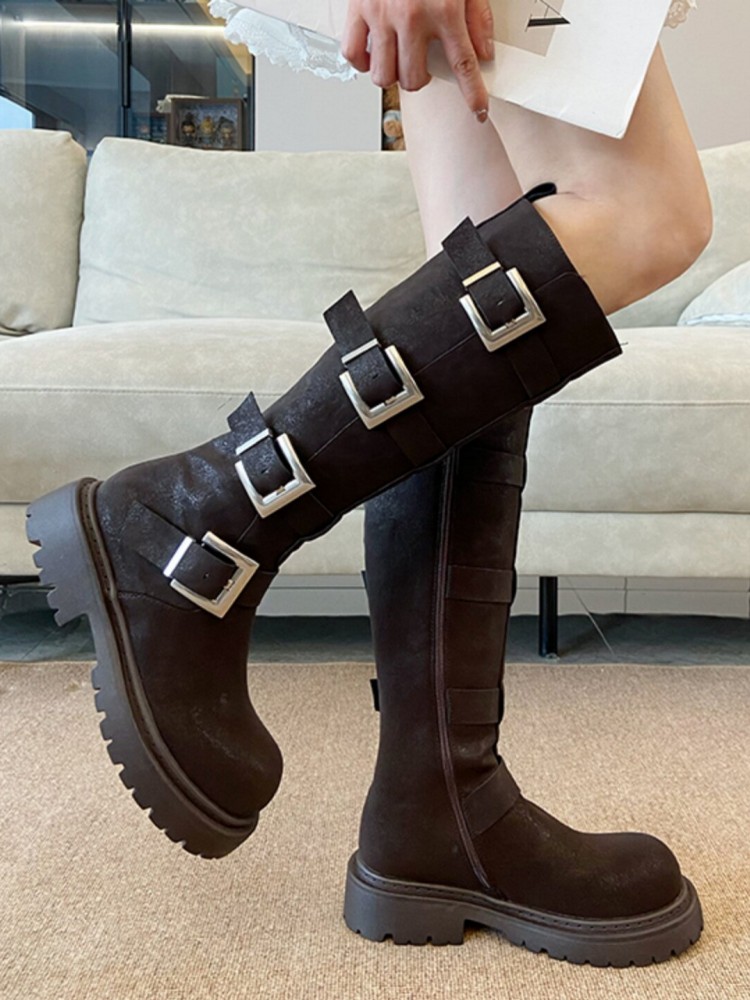 Fashion Women Multi Buckle Kne - Leatherwork Boots recension och pris